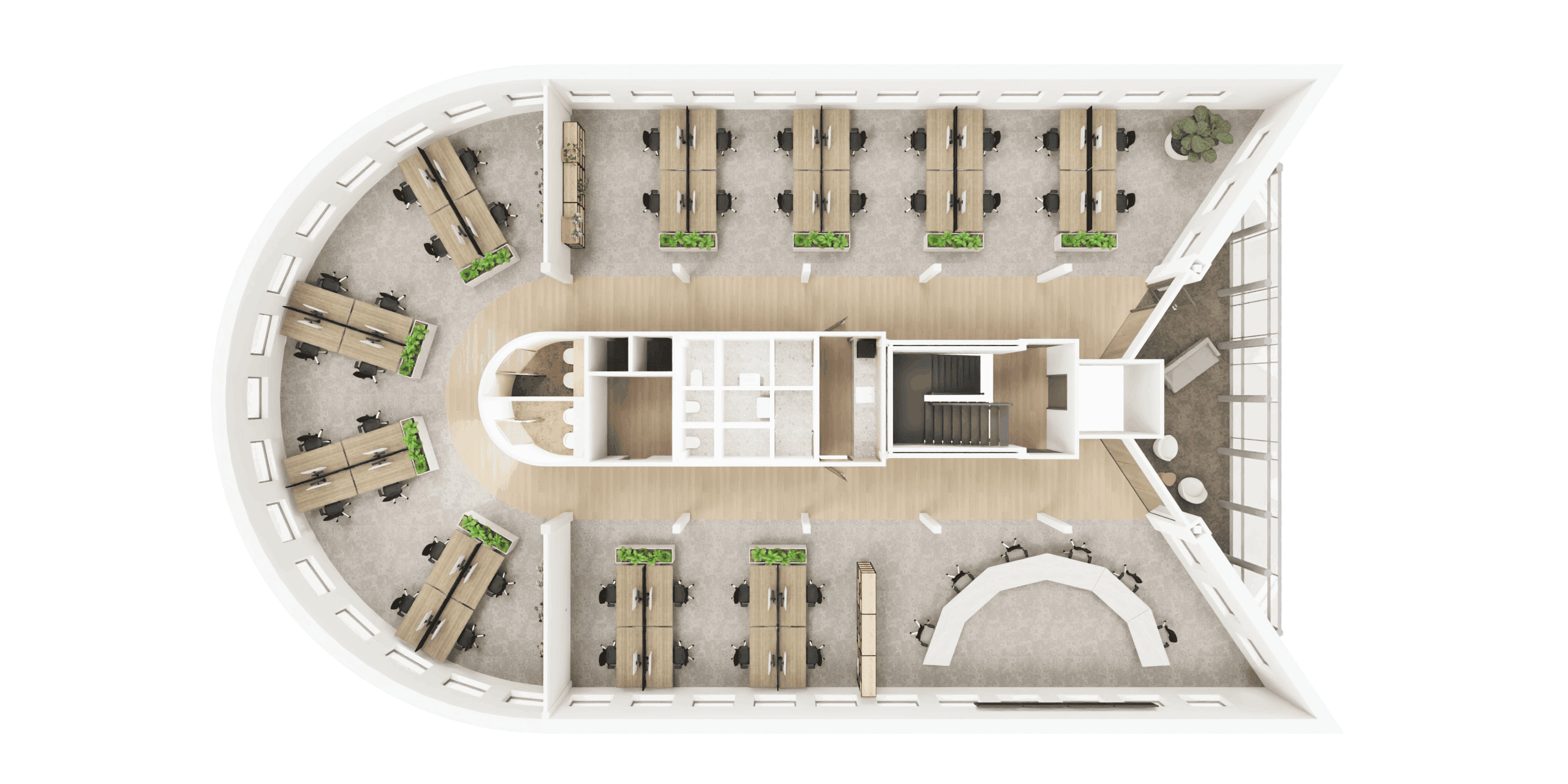 2e etage ontwerp kantoor werkplekken