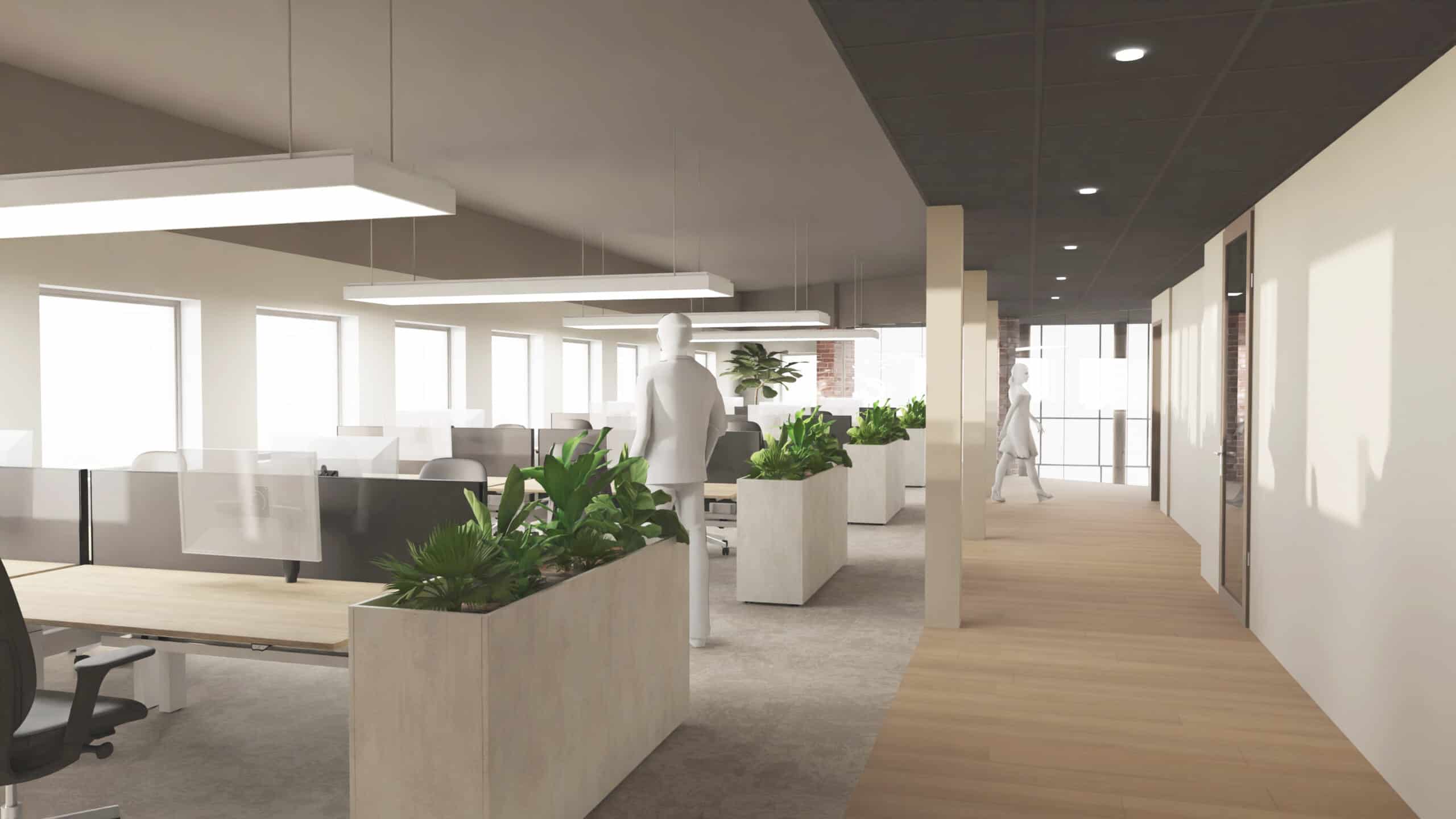 Kantoor met flexwerkplekken ontwerp